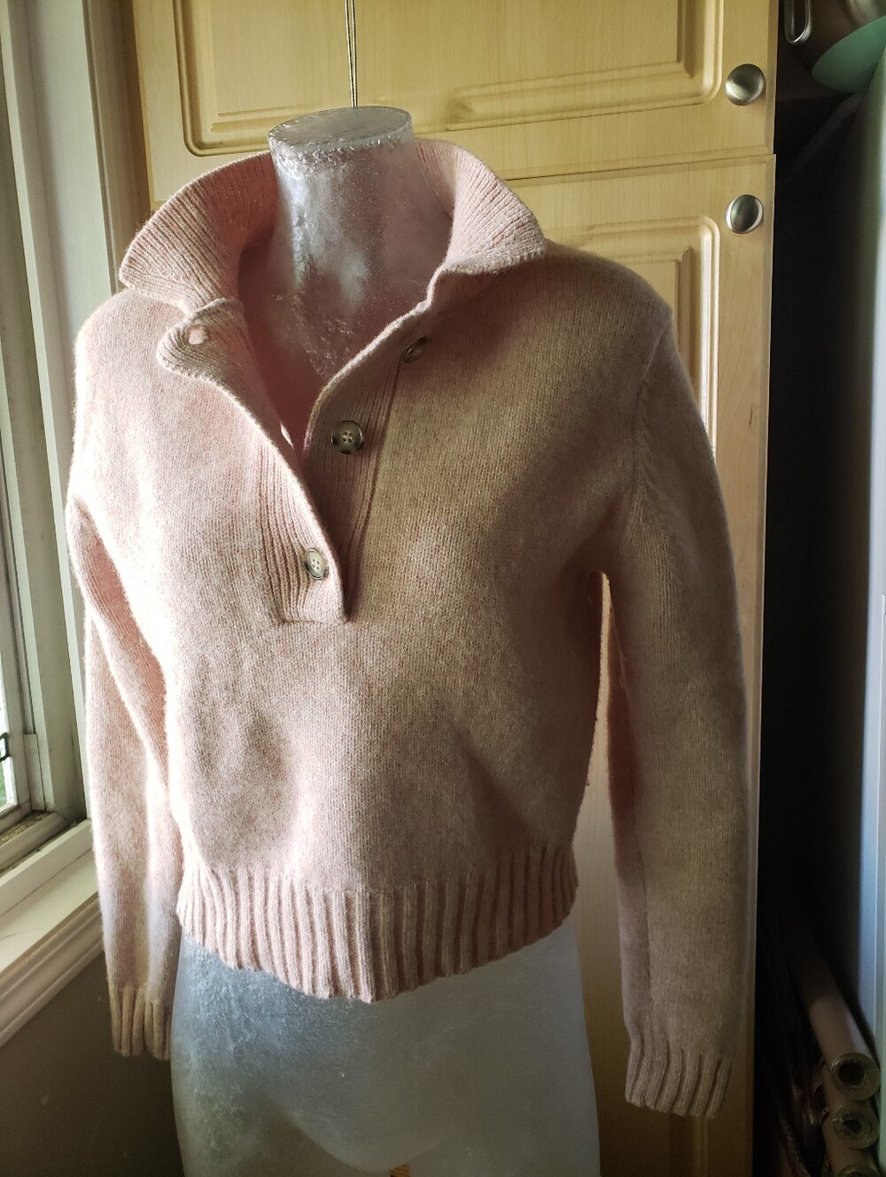 Zara Soft Pink Wool Button-Front Cowl Sweater